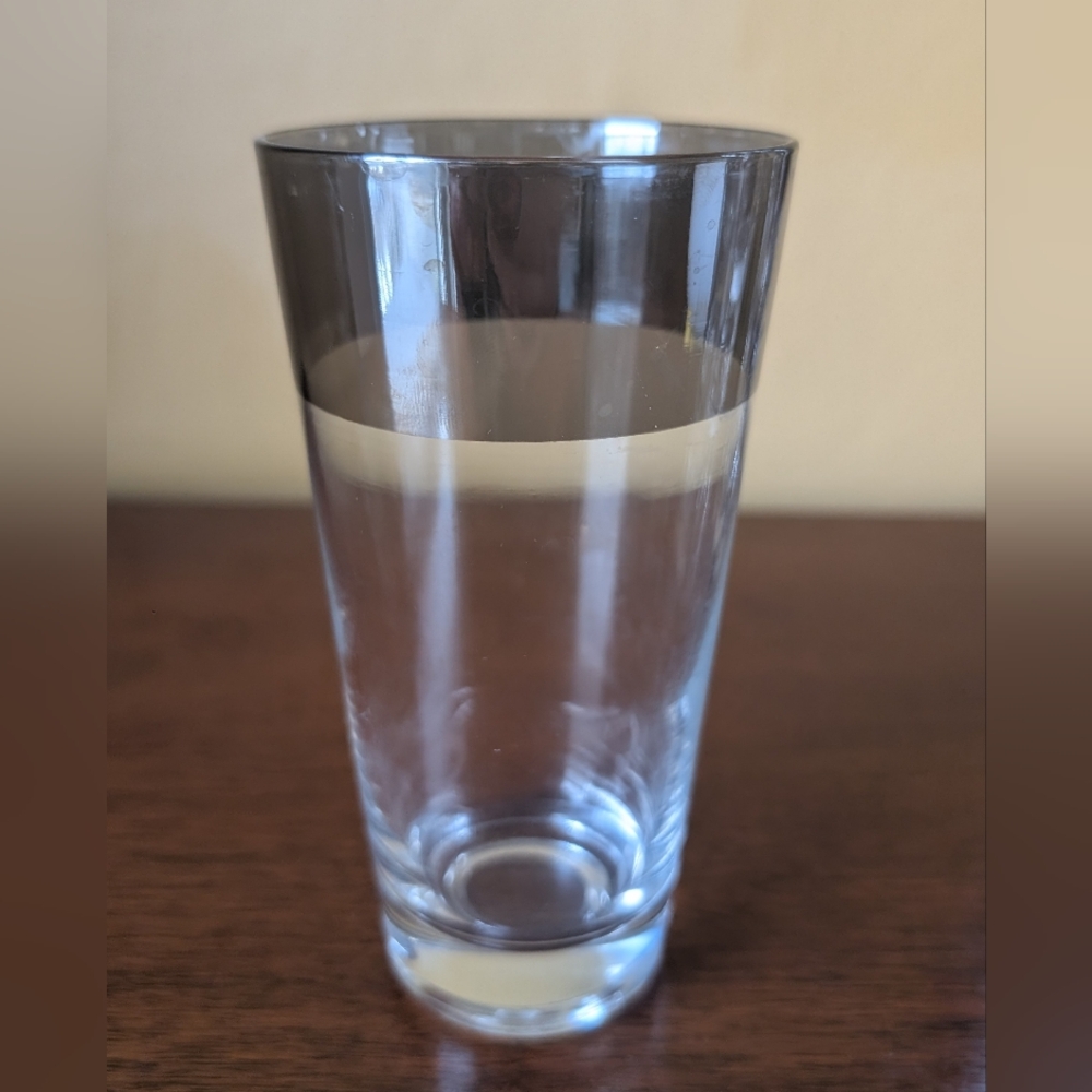 Vintage Silver Band Rim Highball Glasses 5.75” High MCM Drinking Glass